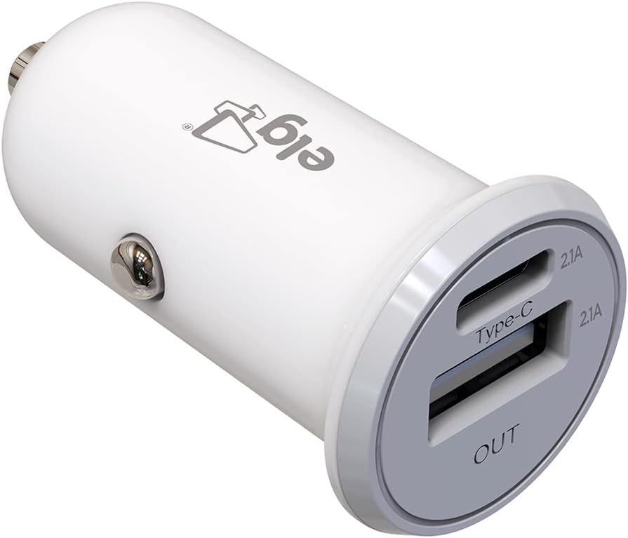 Carregador Veicular ELG CC2STC Turbo Carga Rápida 2 Portas USB (USB-C + USB-A) 2.1A Universal 12V/24V com Proteção Inteligente Branco