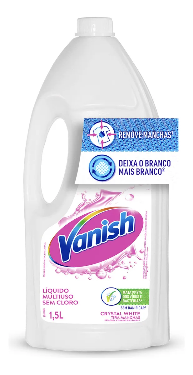 Tira Manchas Vanish Crystal White Líquido Sem Cloro 1,5L para Roupas Brancas