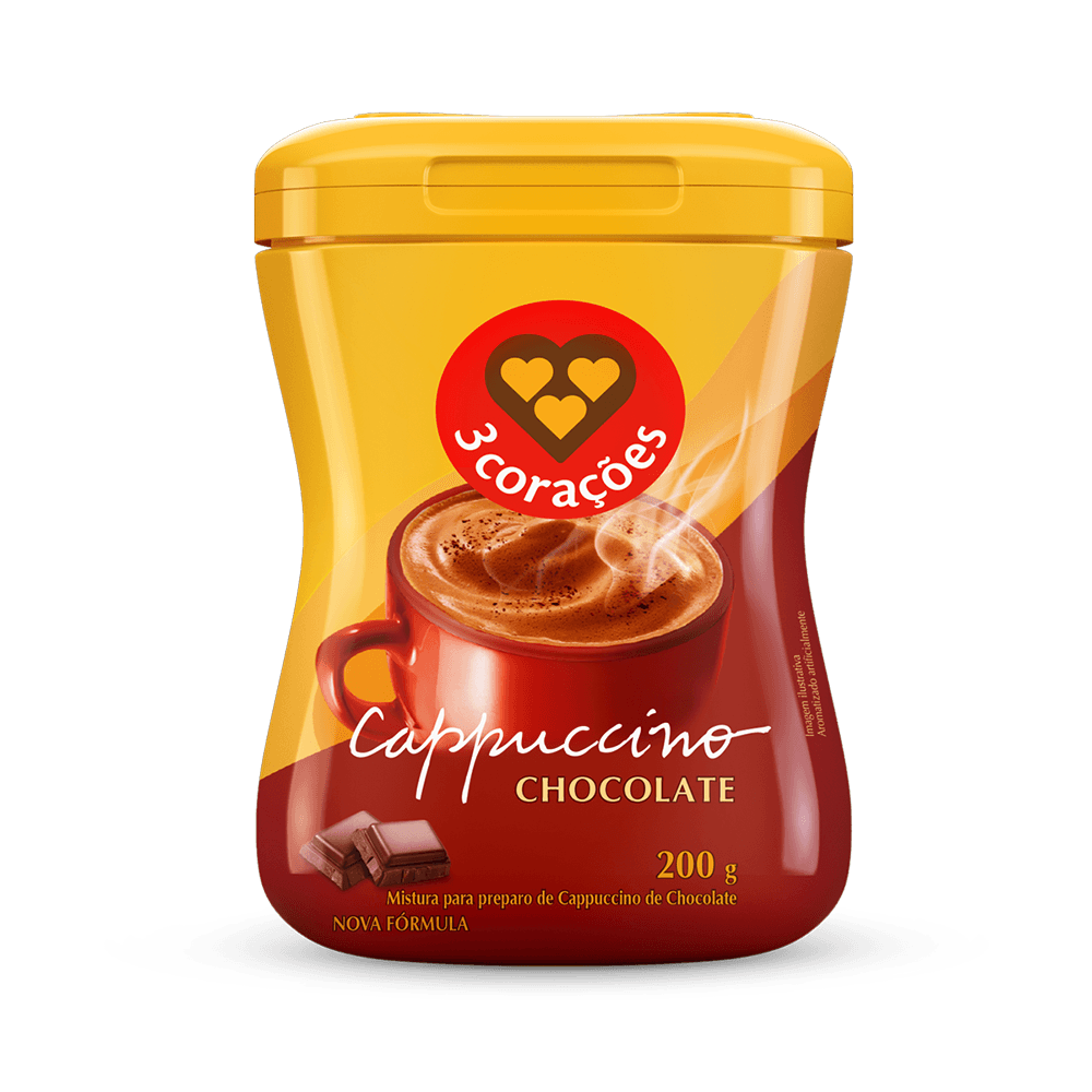 Cappuccino Chocolate 200g 3 Corações – Bebida Cremosa Instantânea